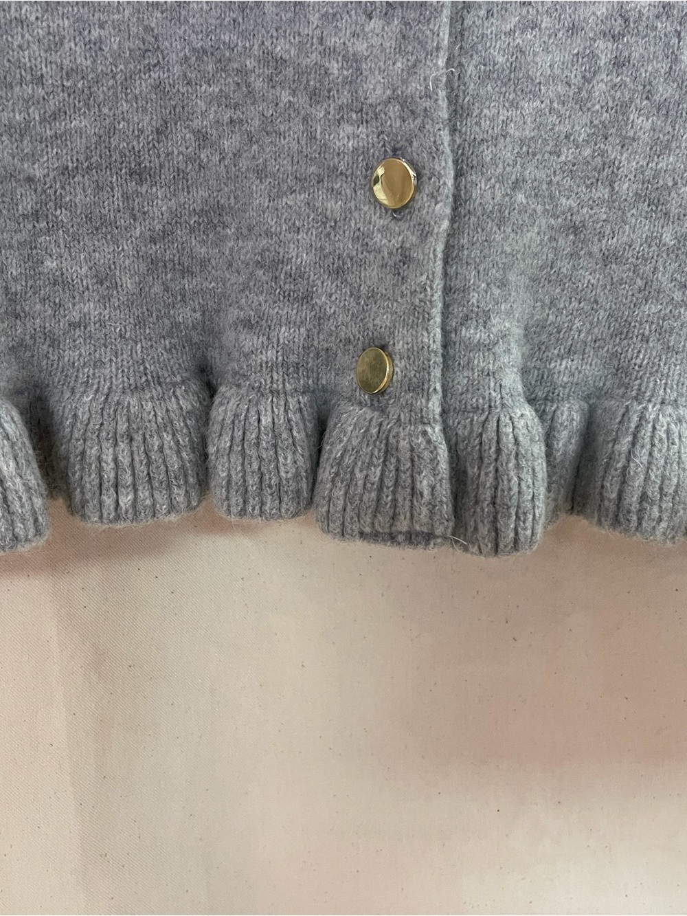 Mango Gray Ruffle-Hem Button Cardigan with Gold Buttons - Picture 6 of 8